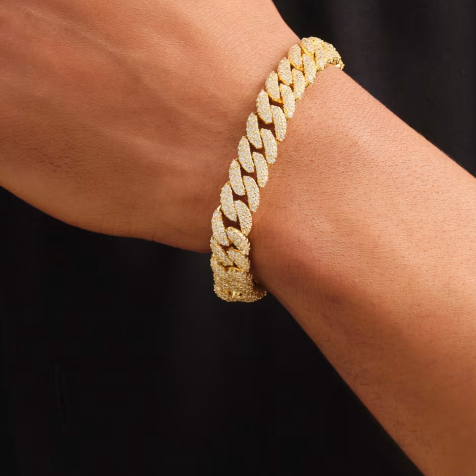 Iced Out Cuban Link Bracelet in 18K Gold