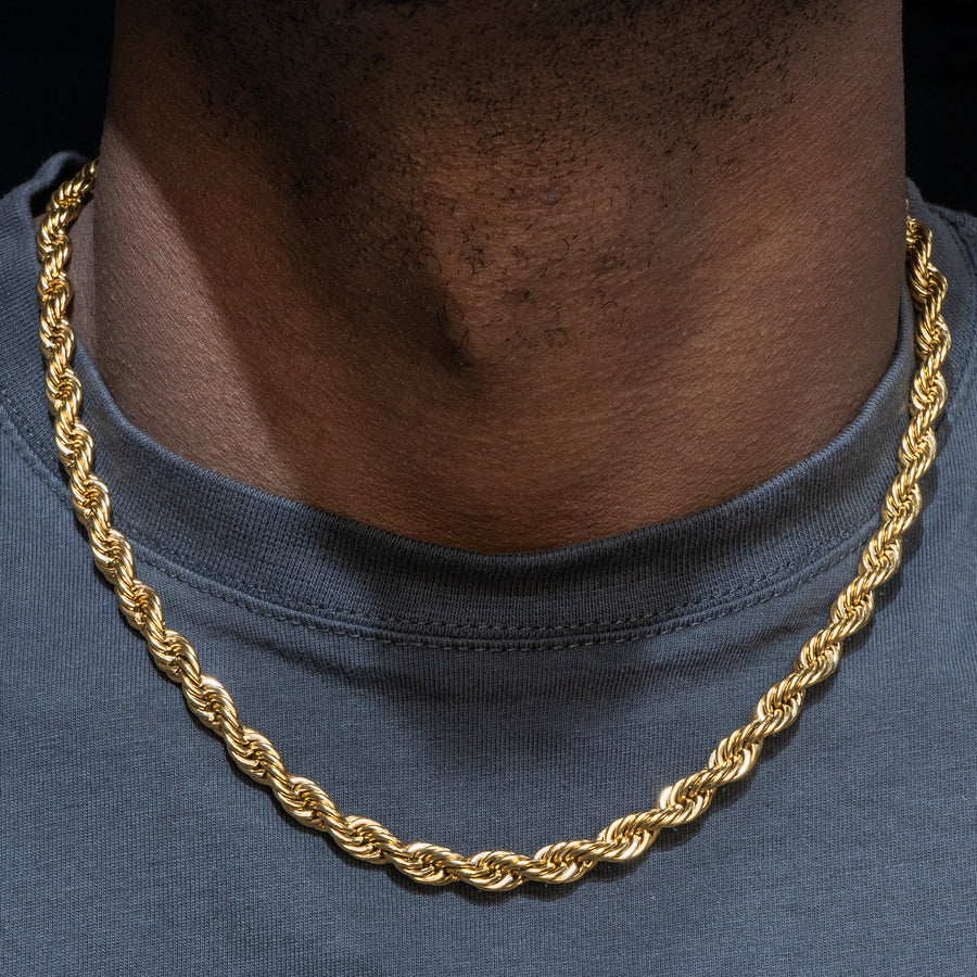 Mens Gold Chain Solid Rope in 18K Gold